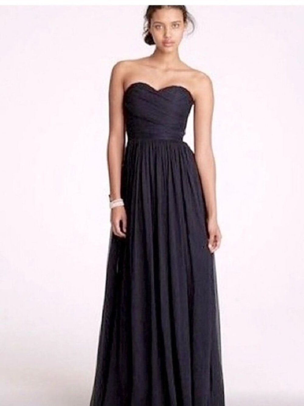 J CREW Arabelle Black Crinkle Silk Chiffon Sweetheart Neck Strapless Gown 2P